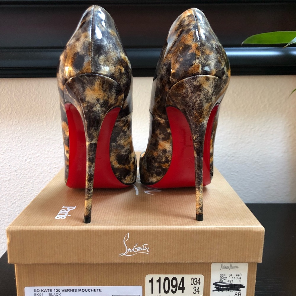 Christian Louboutin So Kate 120 Vernis Mouchete Marble Leopard Patent Pumps 38 - Picture 2 of 10